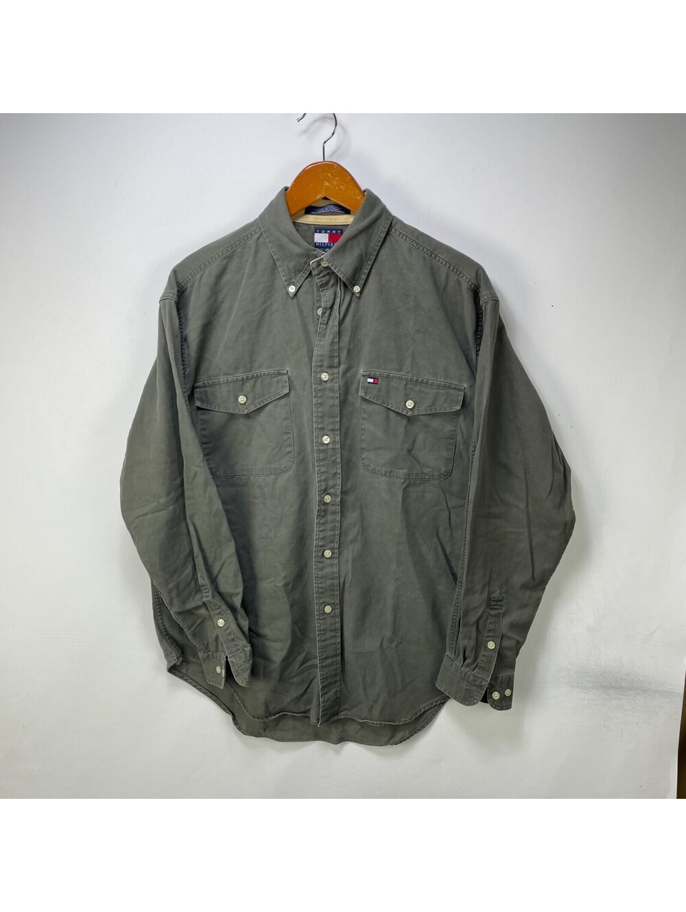 Vintage 90s Tommy Hilfiger Green Button Down Shirt Medium